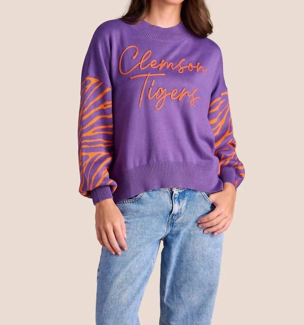 NEW STEWART SIMMONS clemson merit mock neck sweater in purple